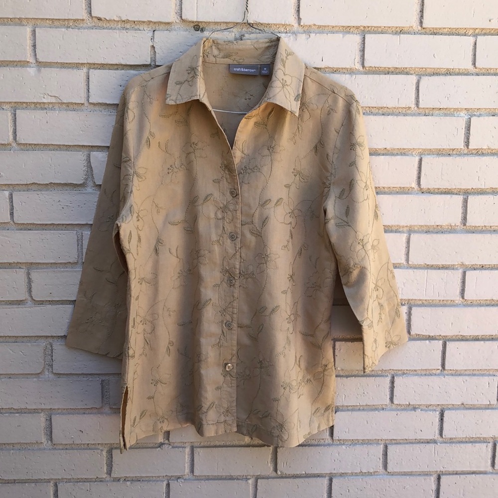 CROFT & BARROW embroidered tan blouse, medium.